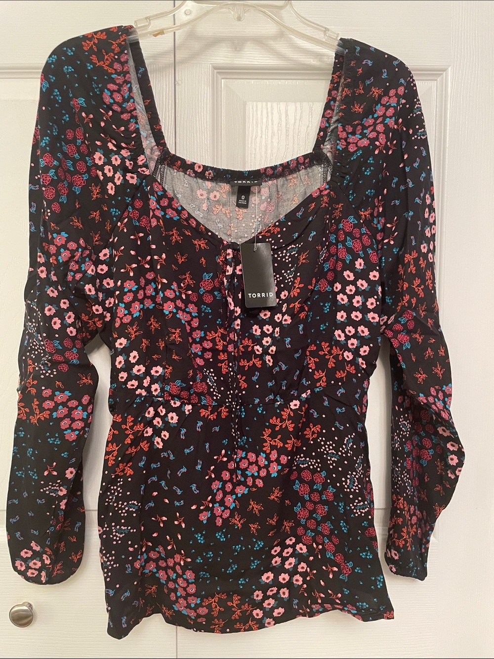 NWT TORRID Peplum Challis Sweetheart Top Ditsy Patch Size 12 Large Long Sleeve